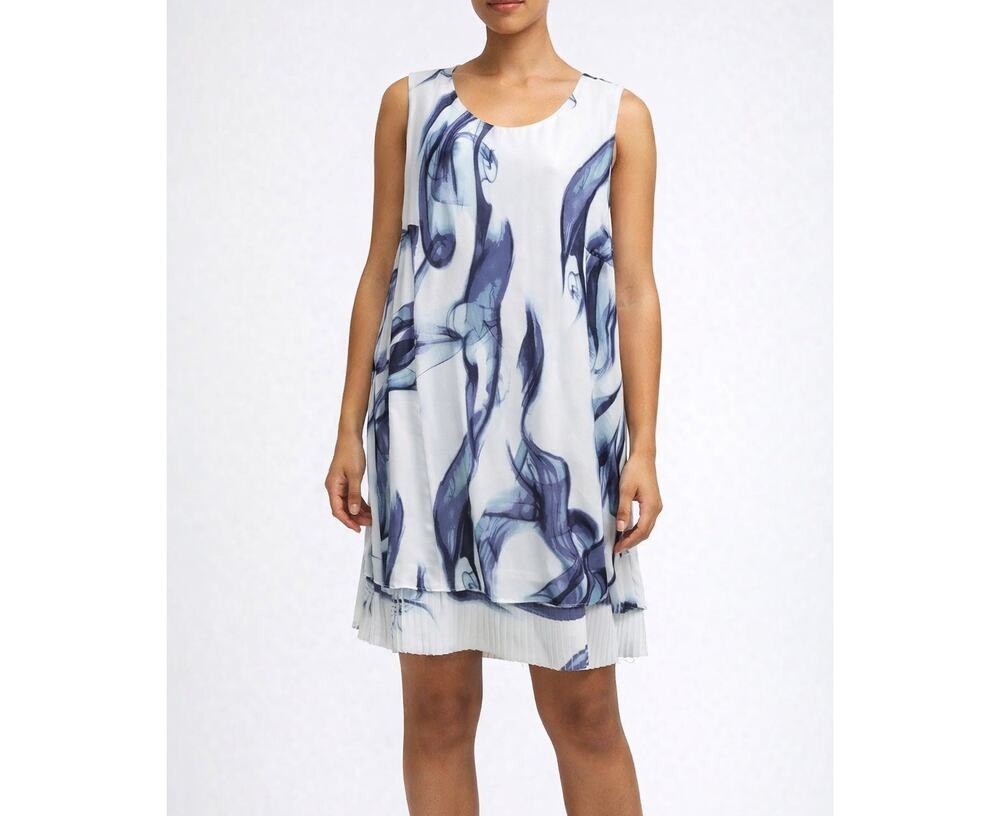 Creation L White Gray & Green Geometric Print Shift Dress – Size 12